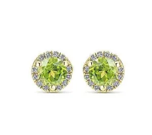 14K Yellow Gold Diamond   Lemon Quartz Stud Earrings