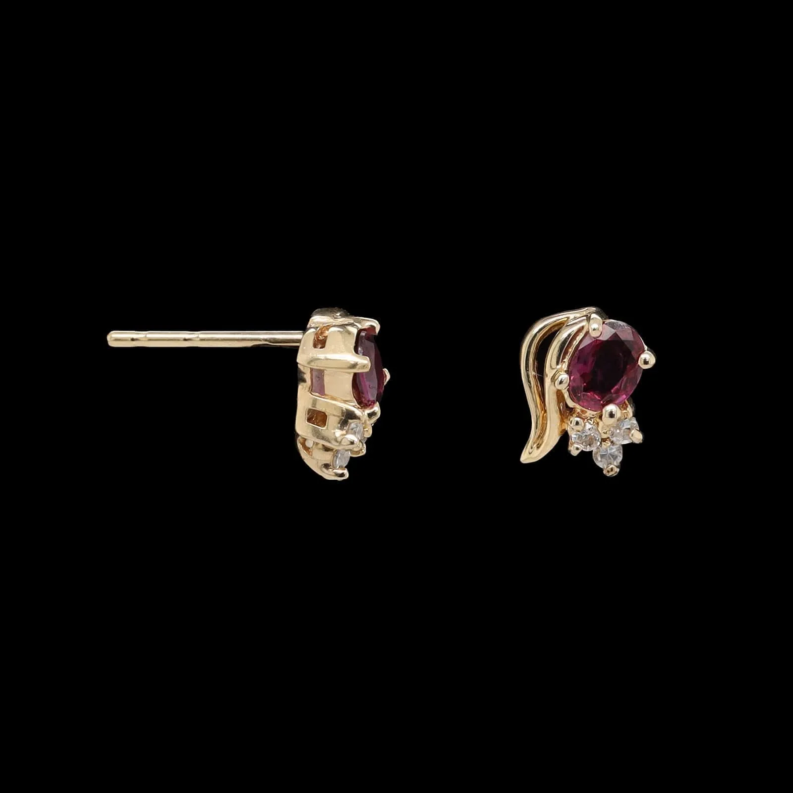14K Yellow Gold Estate Ruby and Diamond Earrings