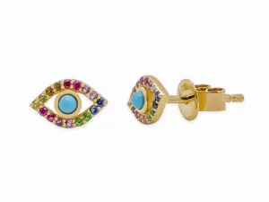 14k Yellow Gold Evil Eye Turquoise Multicolor Earrings
