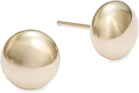14K Yellow Gold Flat Button Ball Earring from 3mm to 10mm