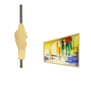 14K Yellow Gold Hand-Painted Earrings With Sapphire