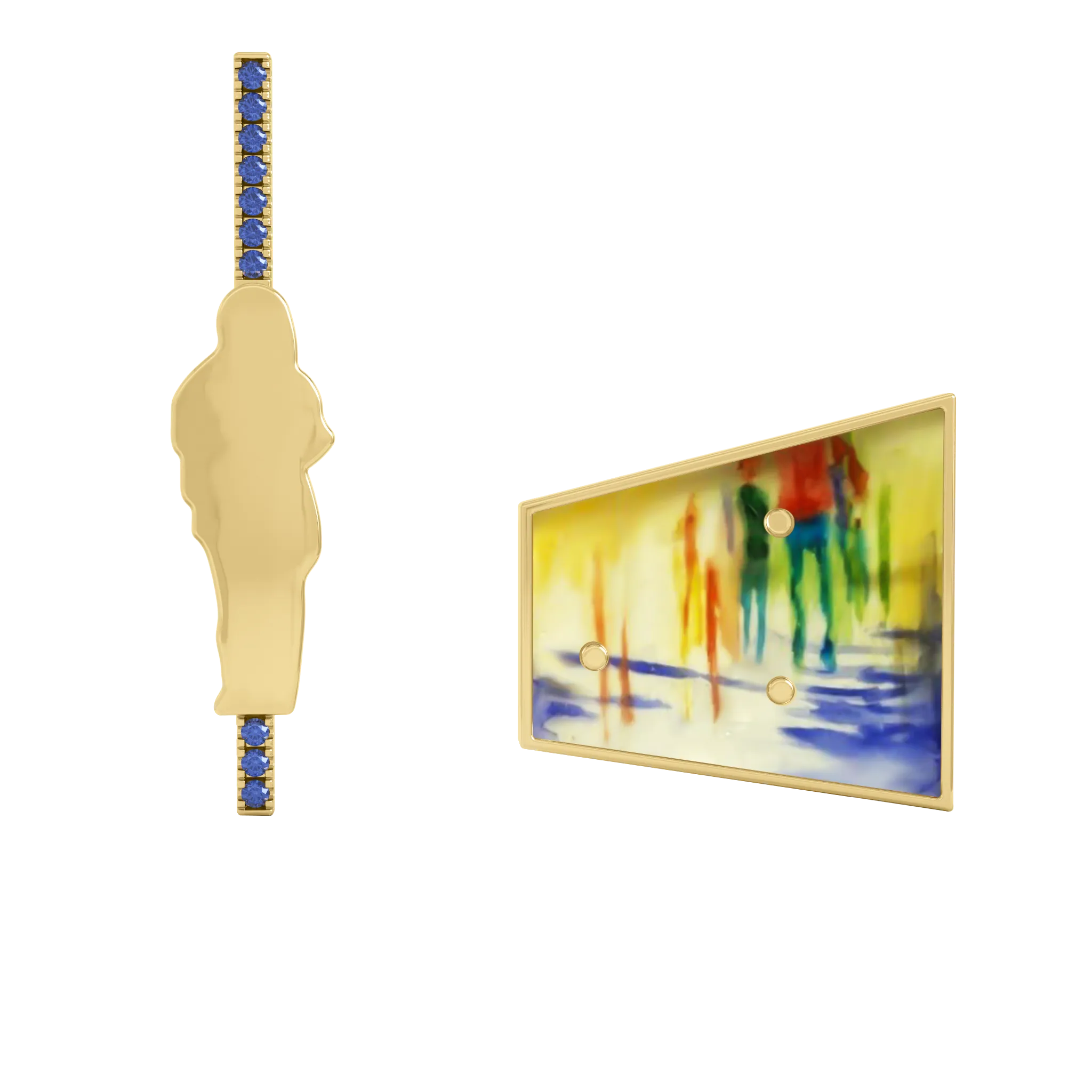 14K Yellow Gold Hand-Painted Earrings With Sapphire