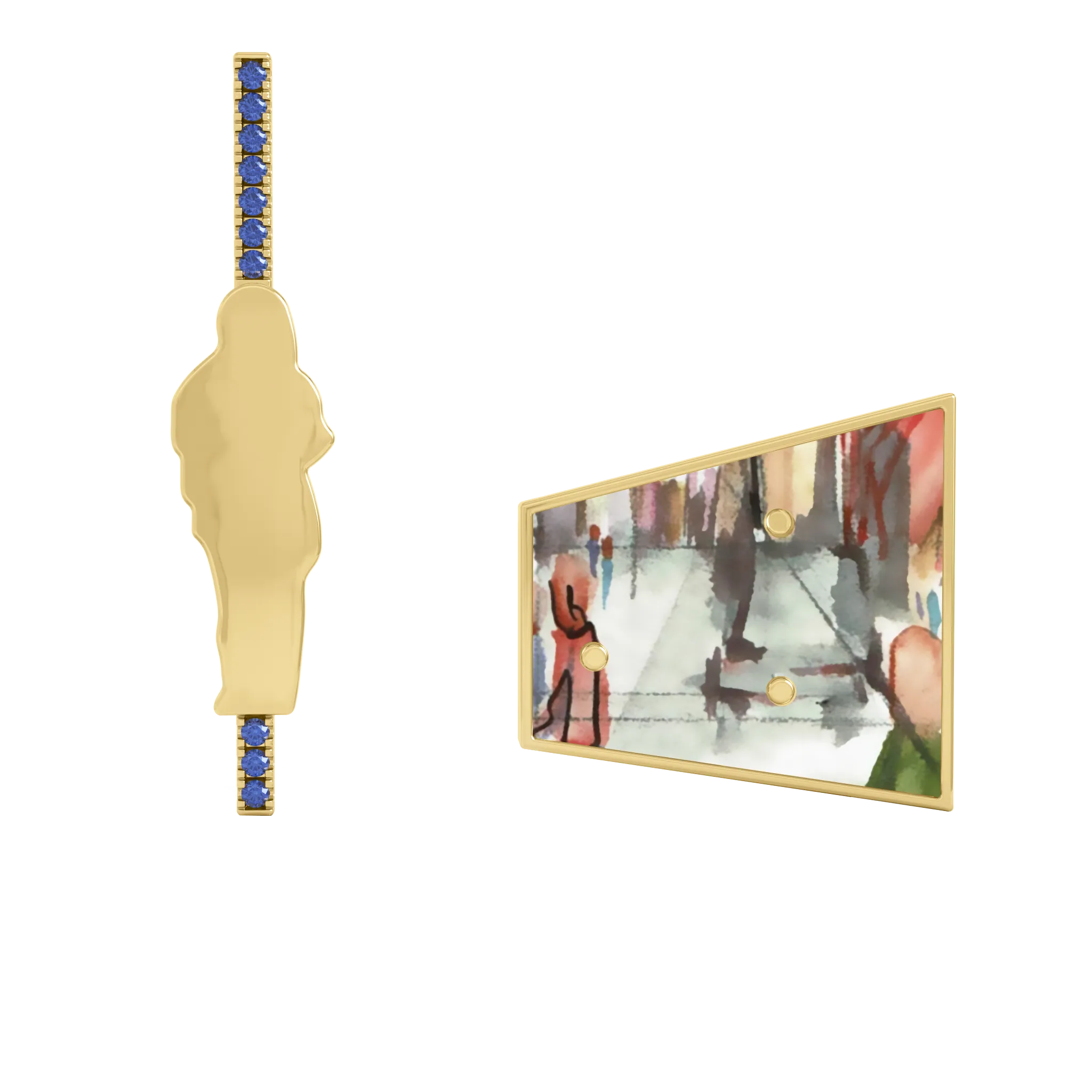 14K Yellow Gold Hand-Painted Earrings With Sapphire