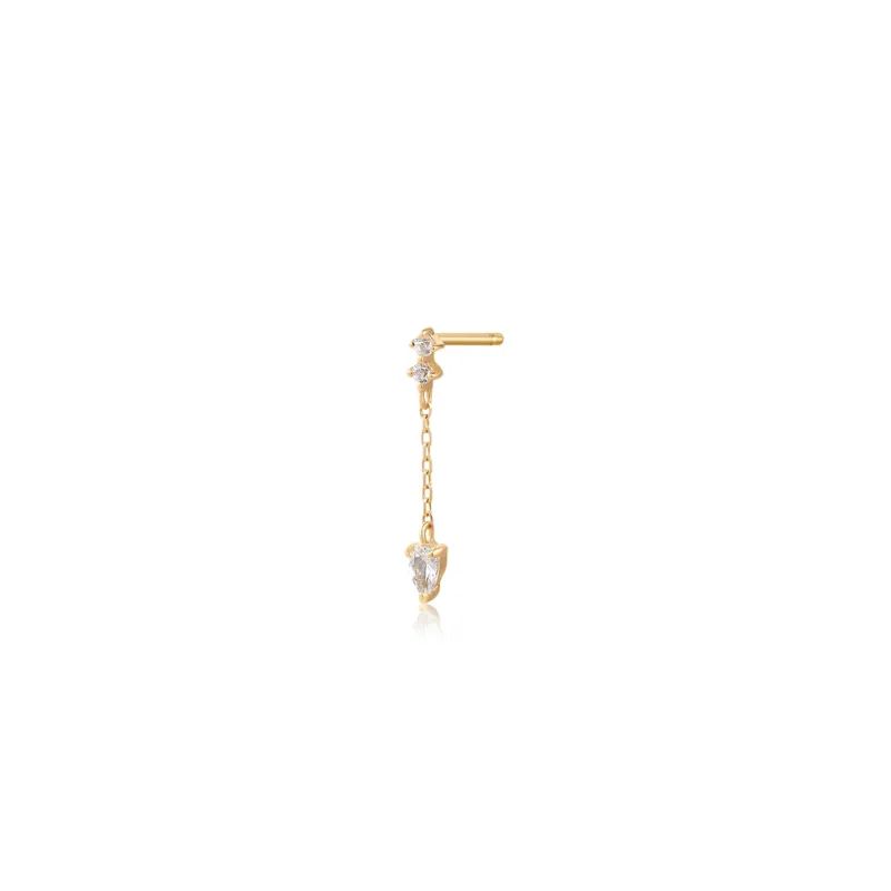 14K Yellow Gold Pear & Round White Sapphire Drop SINGLE Stud Earring