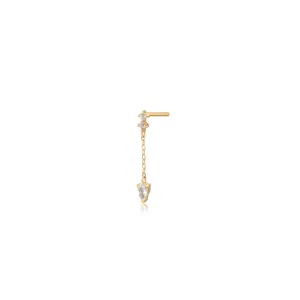 14K Yellow Gold Pear & Round White Sapphire Drop SINGLE Stud Earring