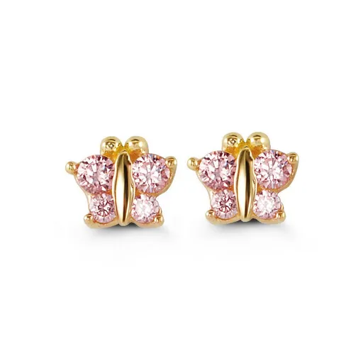 14K Yellow Gold Pink CZ Baby Butterfly Earrings