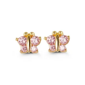 14K Yellow Gold Pink CZ Baby Butterfly Earrings