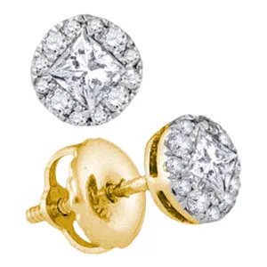 14K Yellow Gold Princess Diamond Stud Earrings 1/3 Cttw