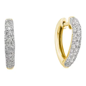 14K Yellow Gold Round Diamond Heart Hoop Earrings 1/2 Cttw
