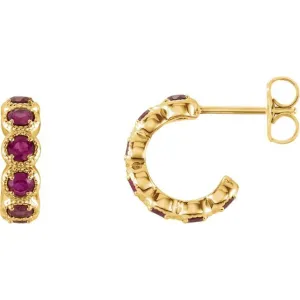 14K Yellow Gold Ruby Huggie Earrings