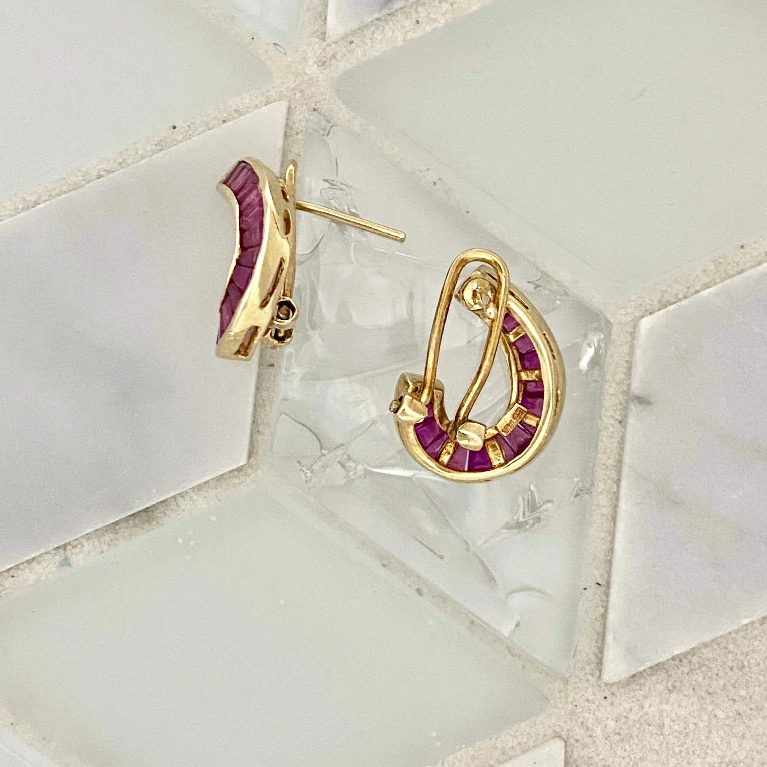 14k Yellow Gold Ruby Omega Back Earrings