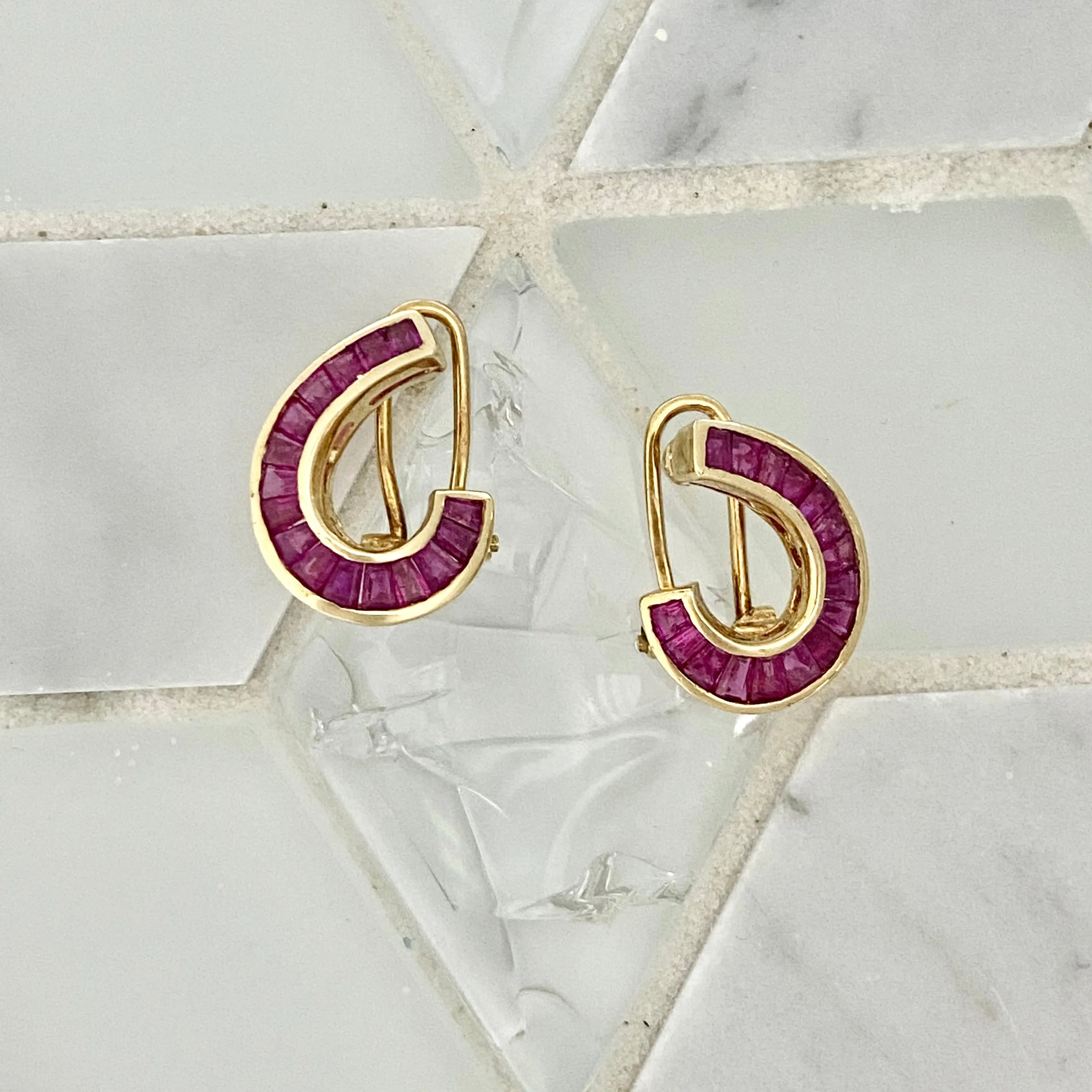 14k Yellow Gold Ruby Omega Back Earrings