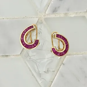 14k Yellow Gold Ruby Omega Back Earrings
