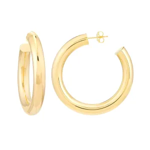 14K Yellow Gold Tube Hoop Earrings