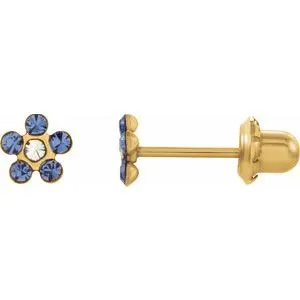 14K Yellow Imitation Crystal September Birthstone Piercing Earrings