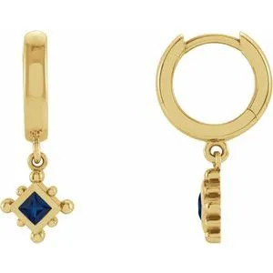 14K Yellow Lab-Grown Blue Sapphire Beaded Bezel-Set Hoop Earrings