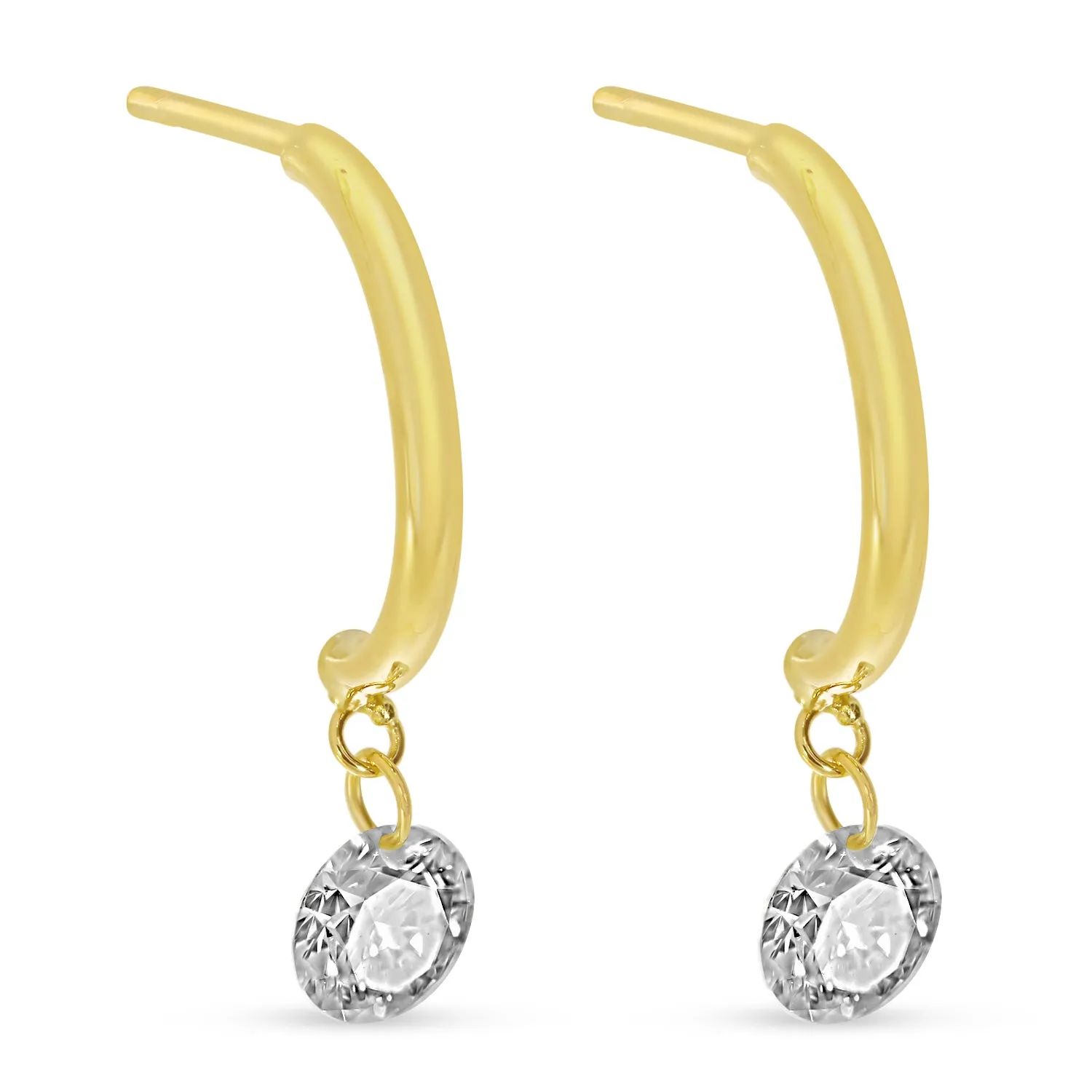 14K Yellow Natural Diamond Half Huggie Earrings
