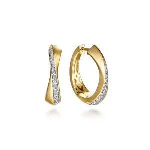 14K Yellow Natural Diamond Hoop Earrings