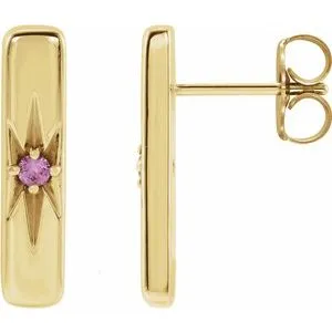 14K Yellow Natural Pink Sapphire Starburst Bar Earrings