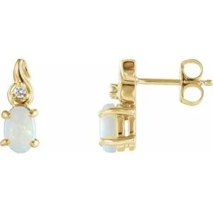14K Yellow Opal & .03 CTW Diamond Earrings