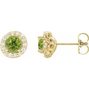14K Yellow Peridot & 1/6 CTW Diamond Earrings
