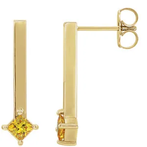 14K Yellow Sapphire Bar Drop Earrings