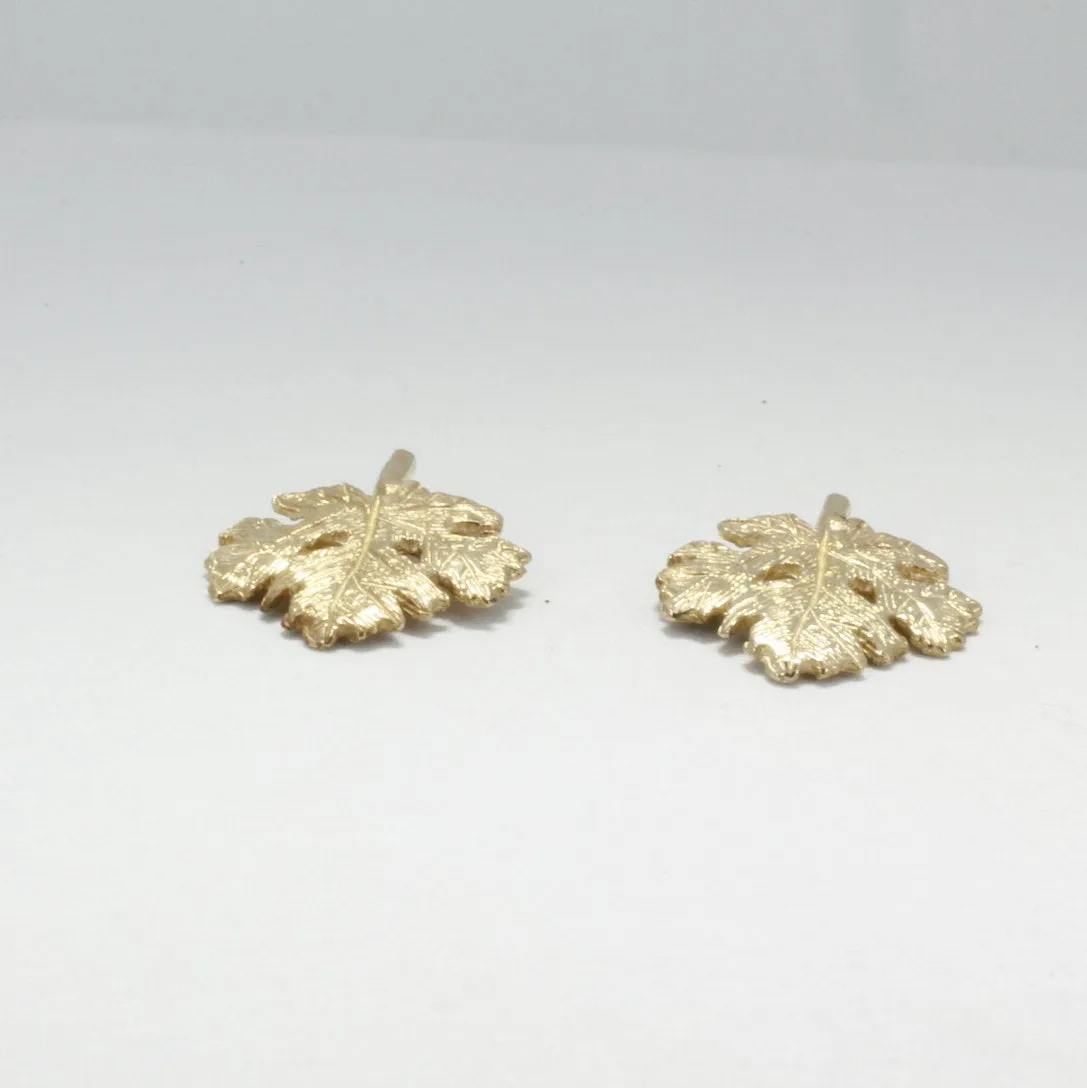 14kt Gold Grape Leaves Cabernet leaf stud earrings