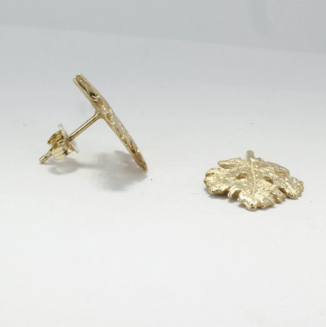 14kt Gold Grape Leaves Cabernet leaf stud earrings