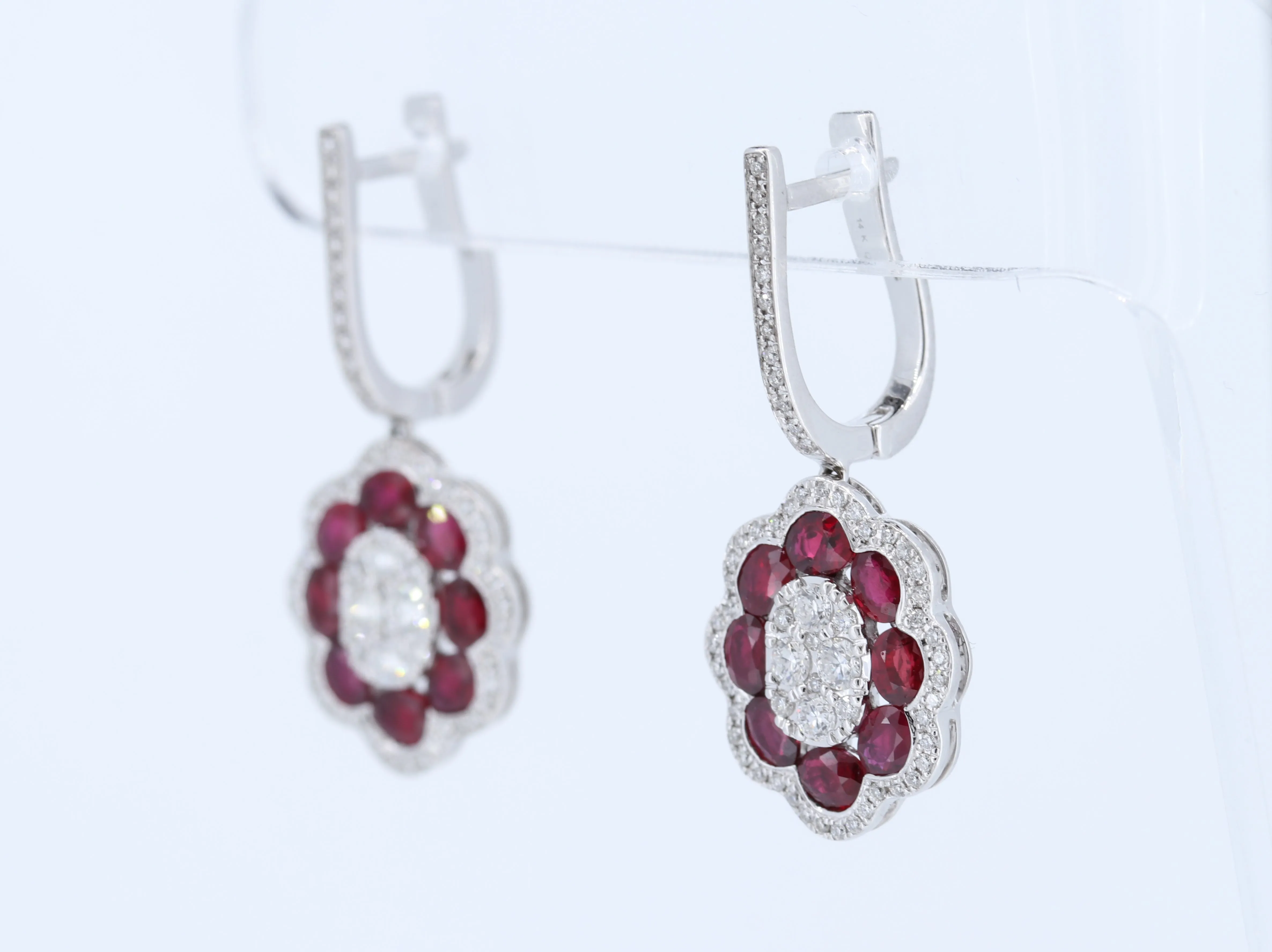 14kt Ruby and Diamond Earrings in White Gold - Ruby Count - 16 pcs (4.19ctw)