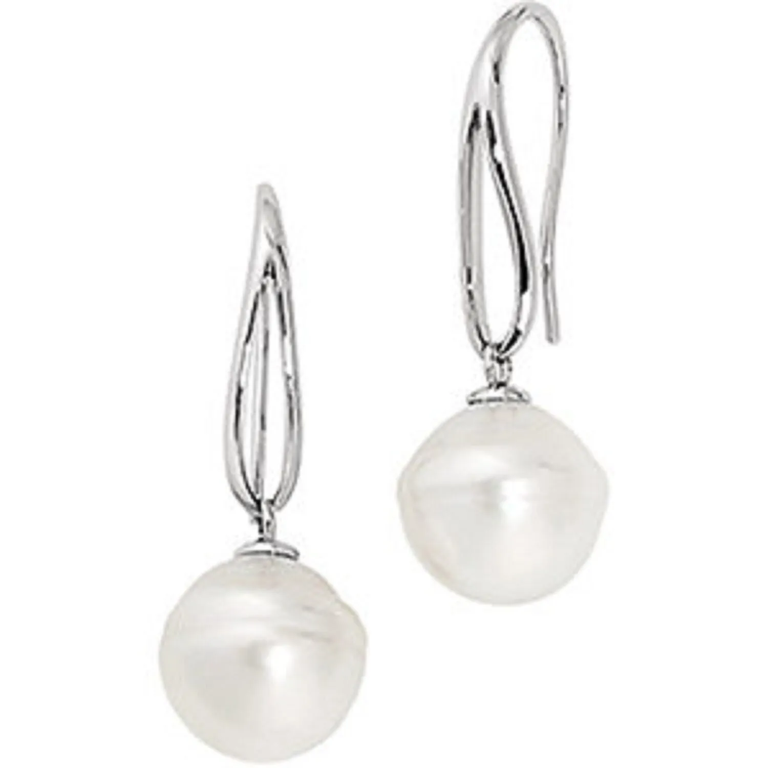 14KT White Gold 12mm Paspaley Pearl Unique Hook Earrings