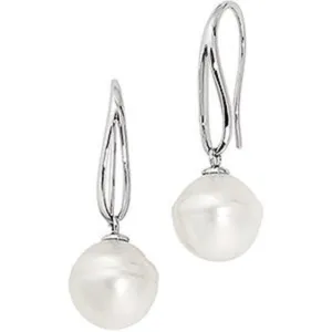 14KT White Gold 12mm Paspaley Pearl Unique Hook Earrings
