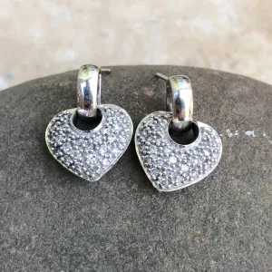 14KT White Gold .50 CT Pave Diamond Heart Charm Earrings