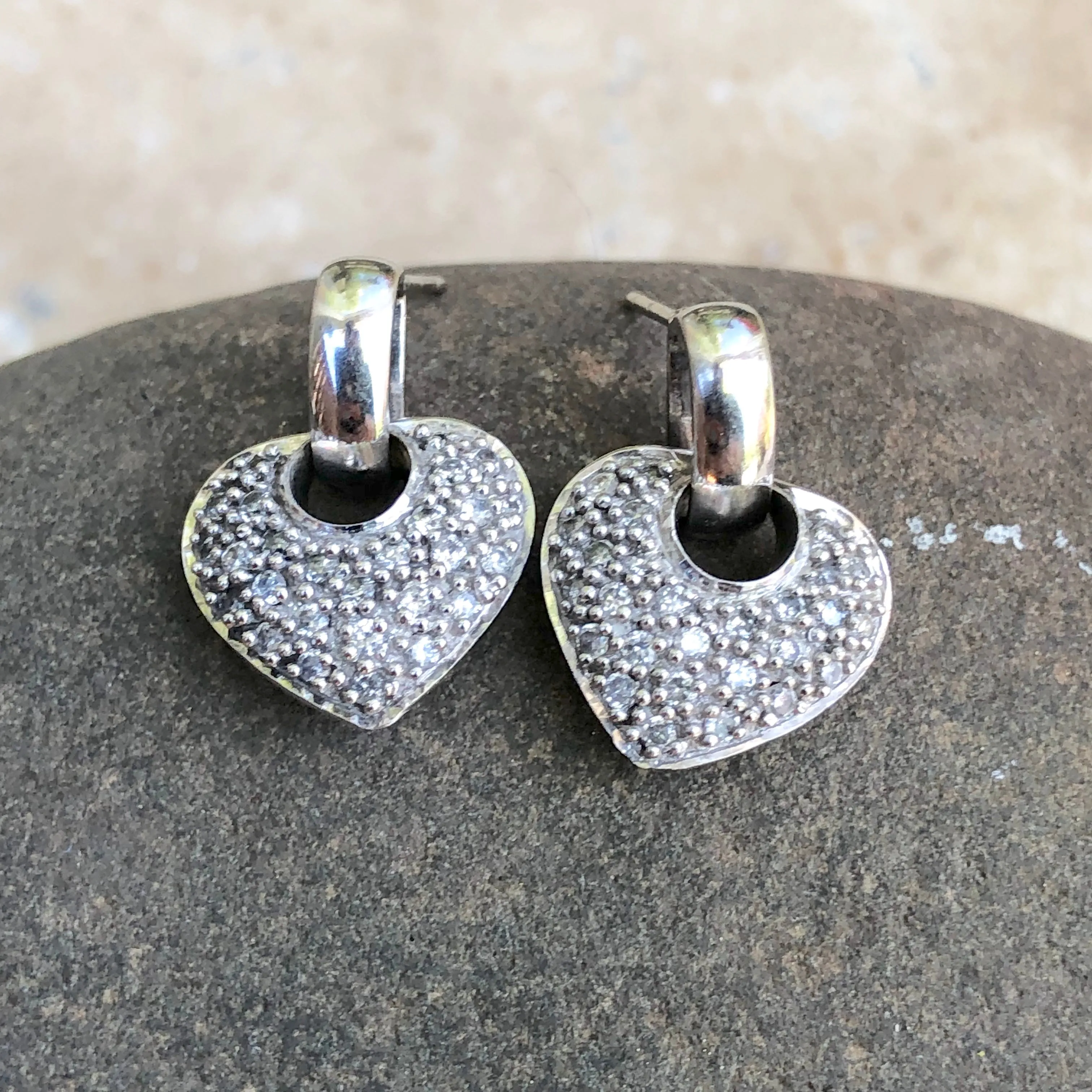 14KT White Gold .50 CT Pave Diamond Heart Charm Earrings