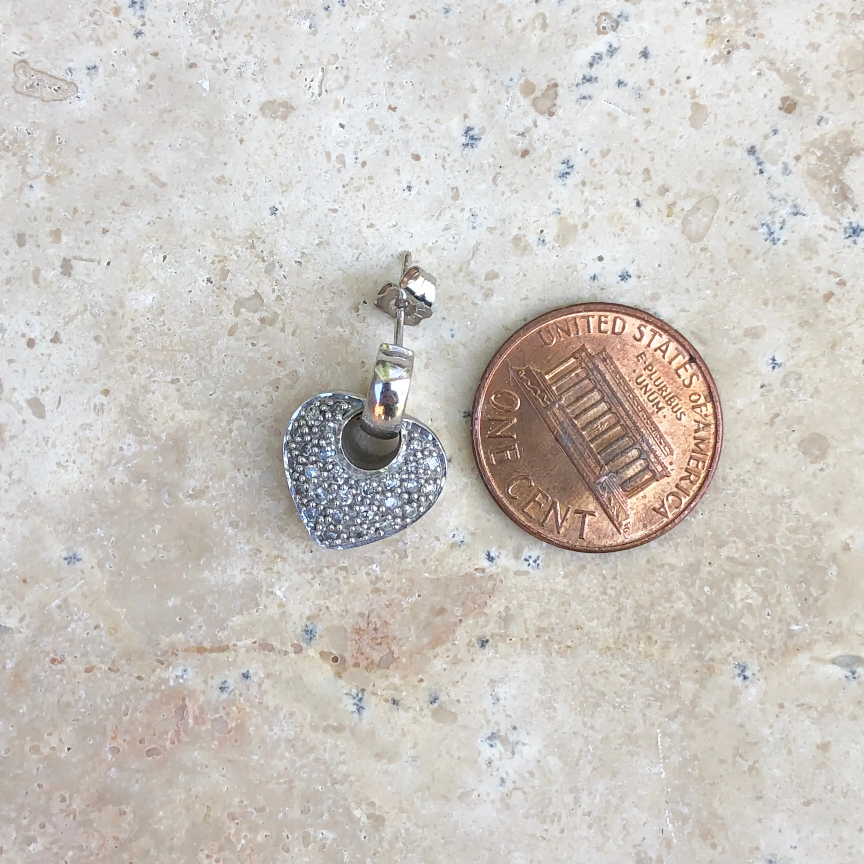 14KT White Gold .50 CT Pave Diamond Heart Charm Earrings