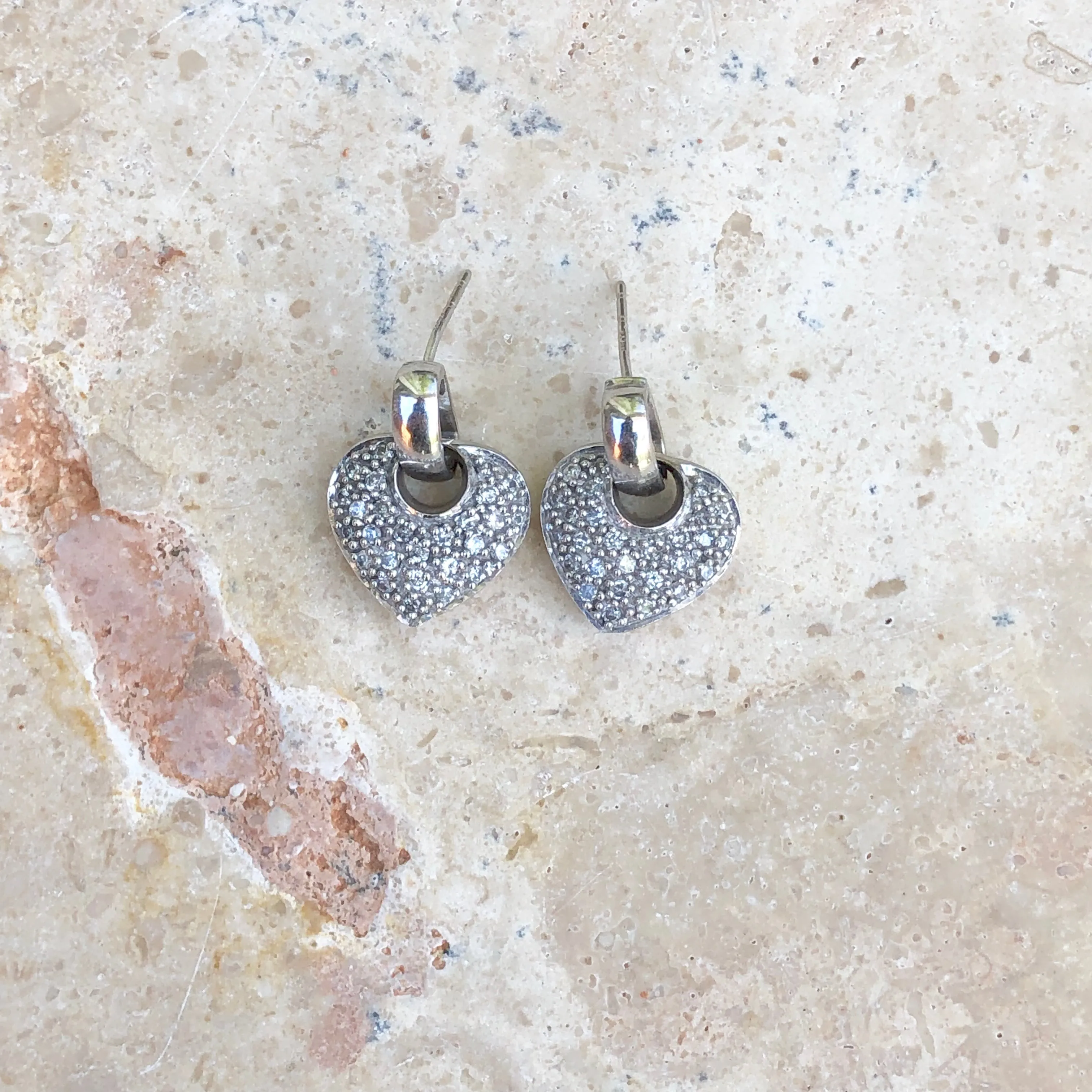 14KT White Gold .50 CT Pave Diamond Heart Charm Earrings