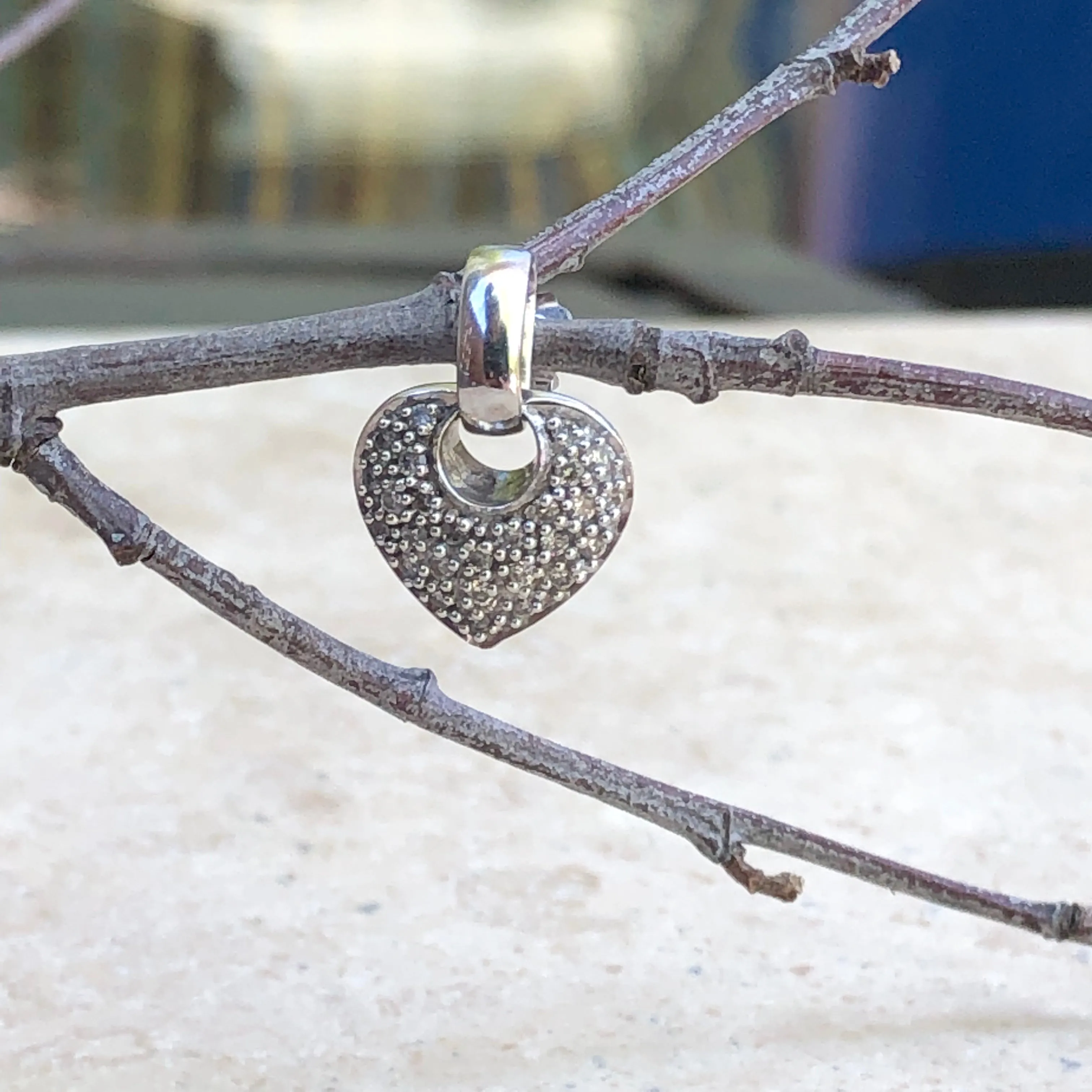 14KT White Gold .50 CT Pave Diamond Heart Charm Earrings