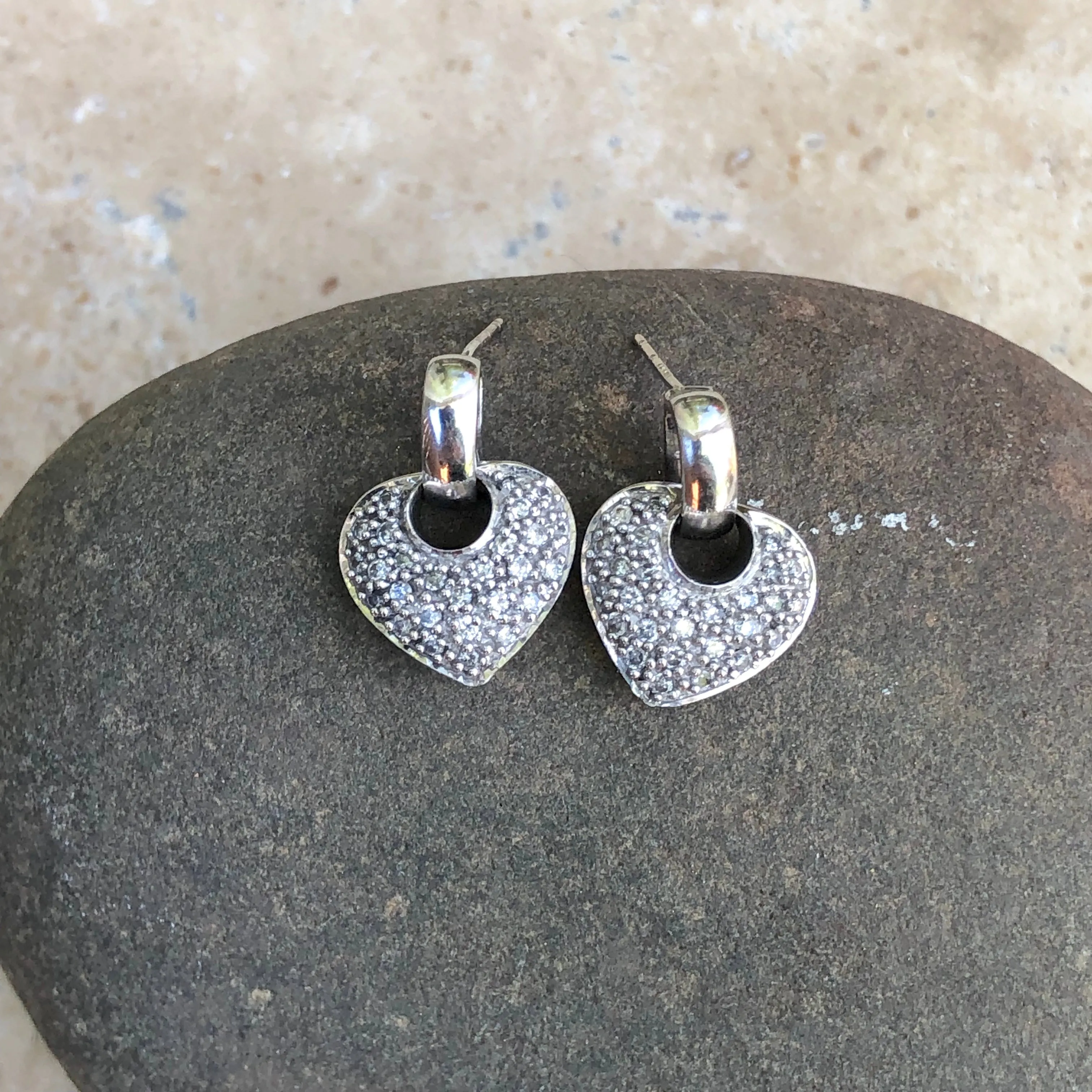 14KT White Gold .50 CT Pave Diamond Heart Charm Earrings