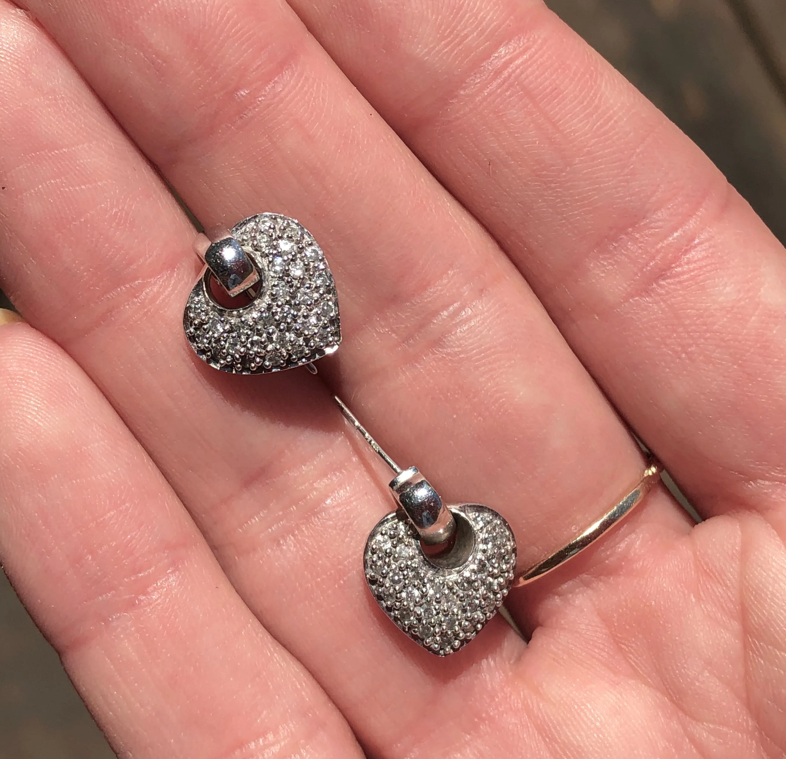 14KT White Gold .50 CT Pave Diamond Heart Charm Earrings