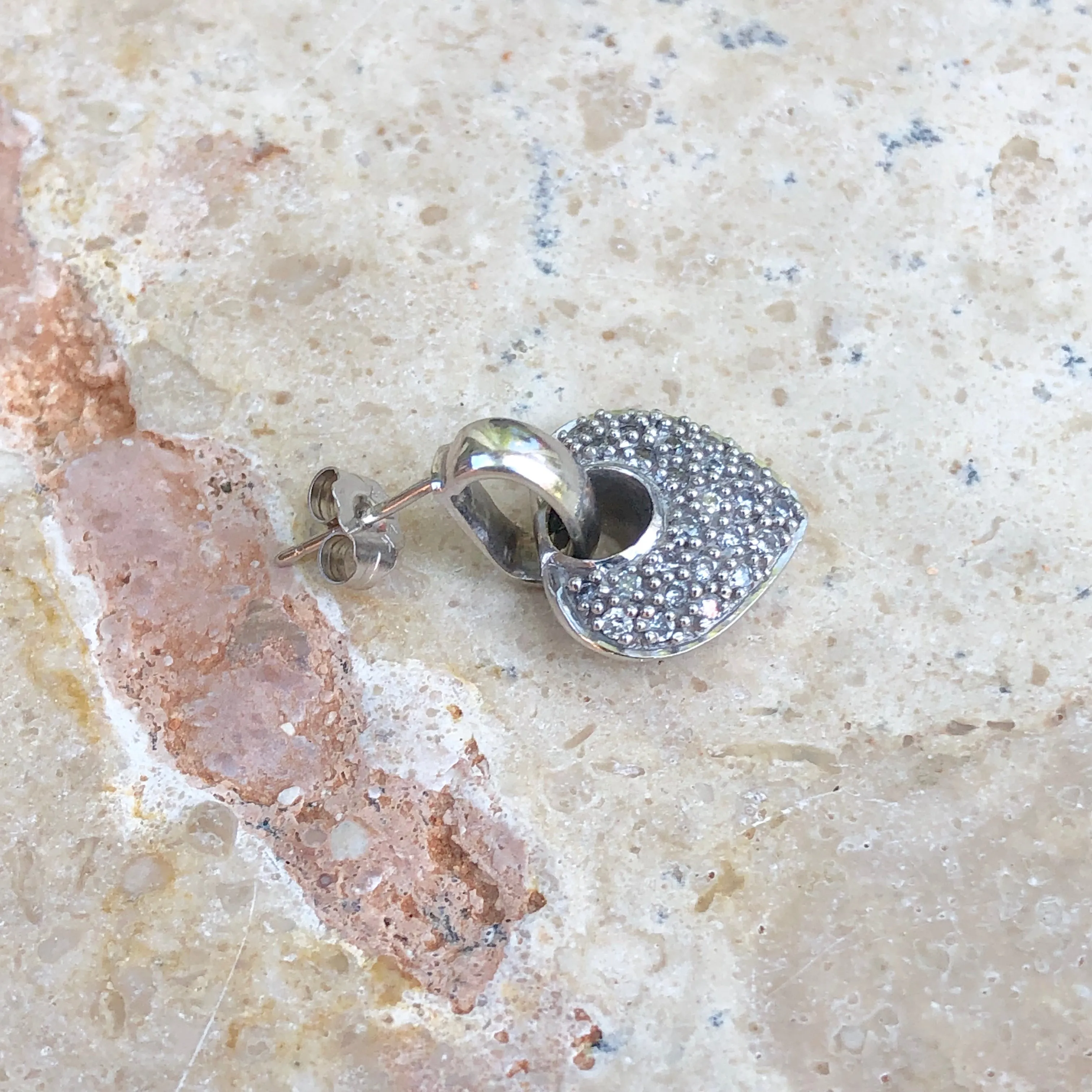 14KT White Gold .50 CT Pave Diamond Heart Charm Earrings