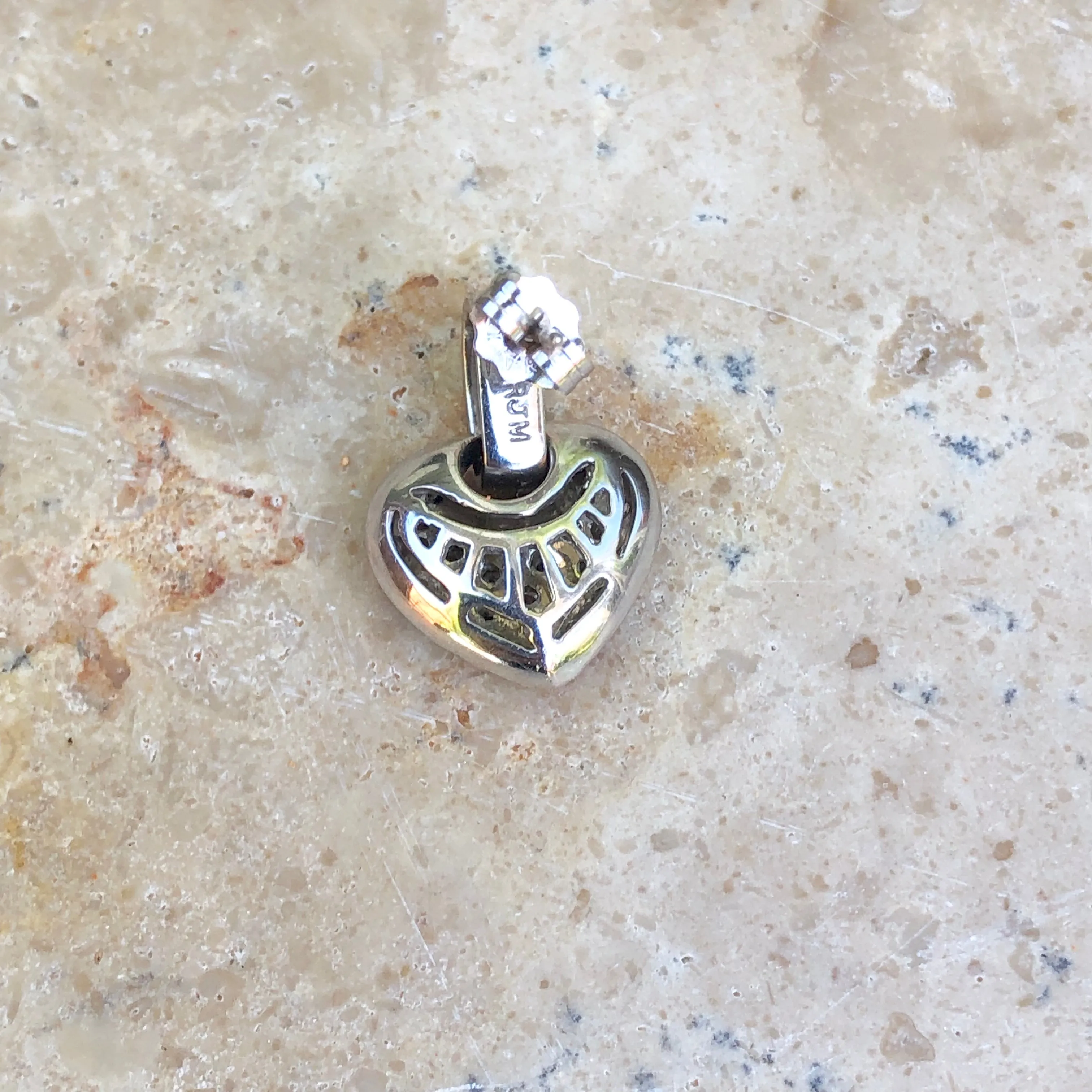 14KT White Gold .50 CT Pave Diamond Heart Charm Earrings