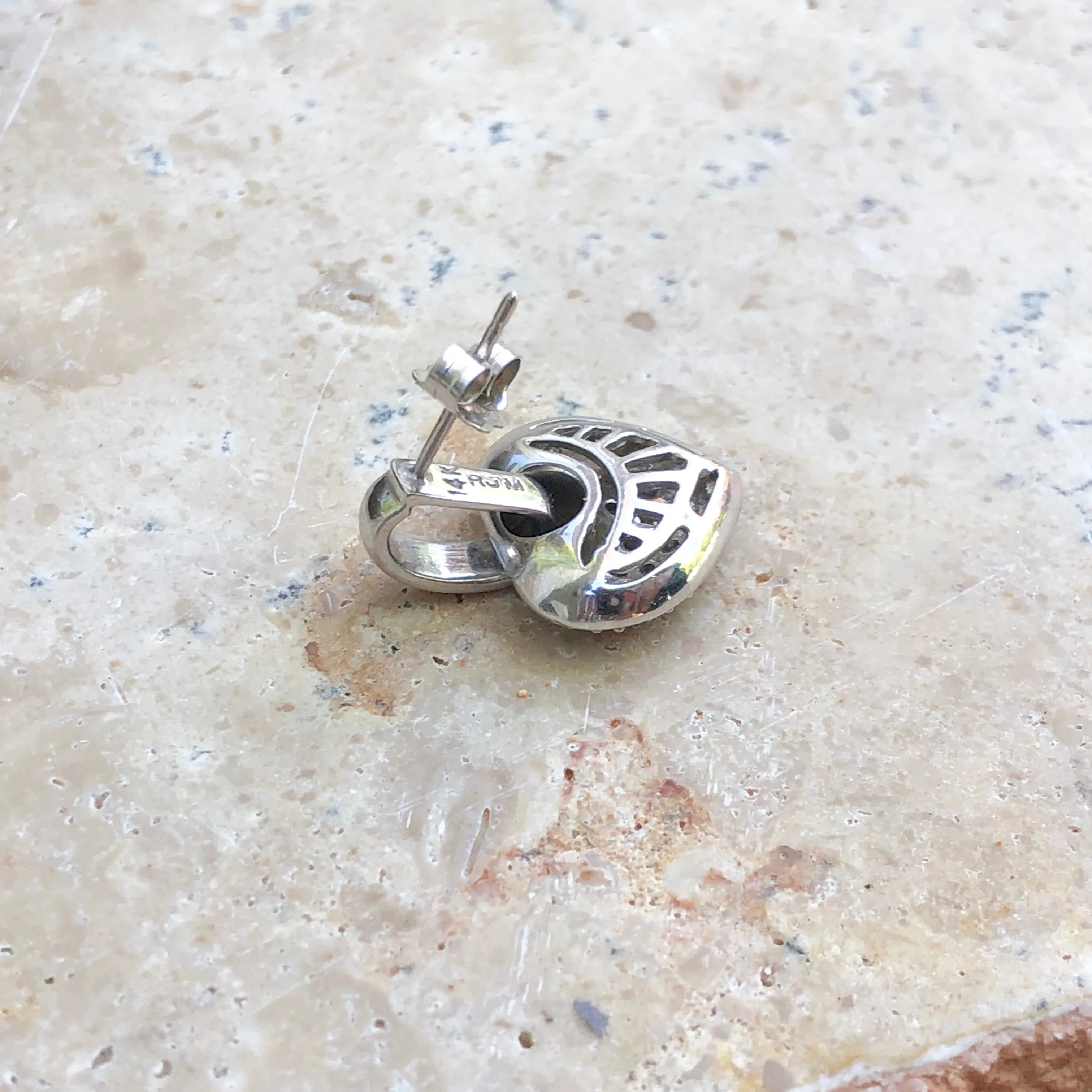 14KT White Gold .50 CT Pave Diamond Heart Charm Earrings