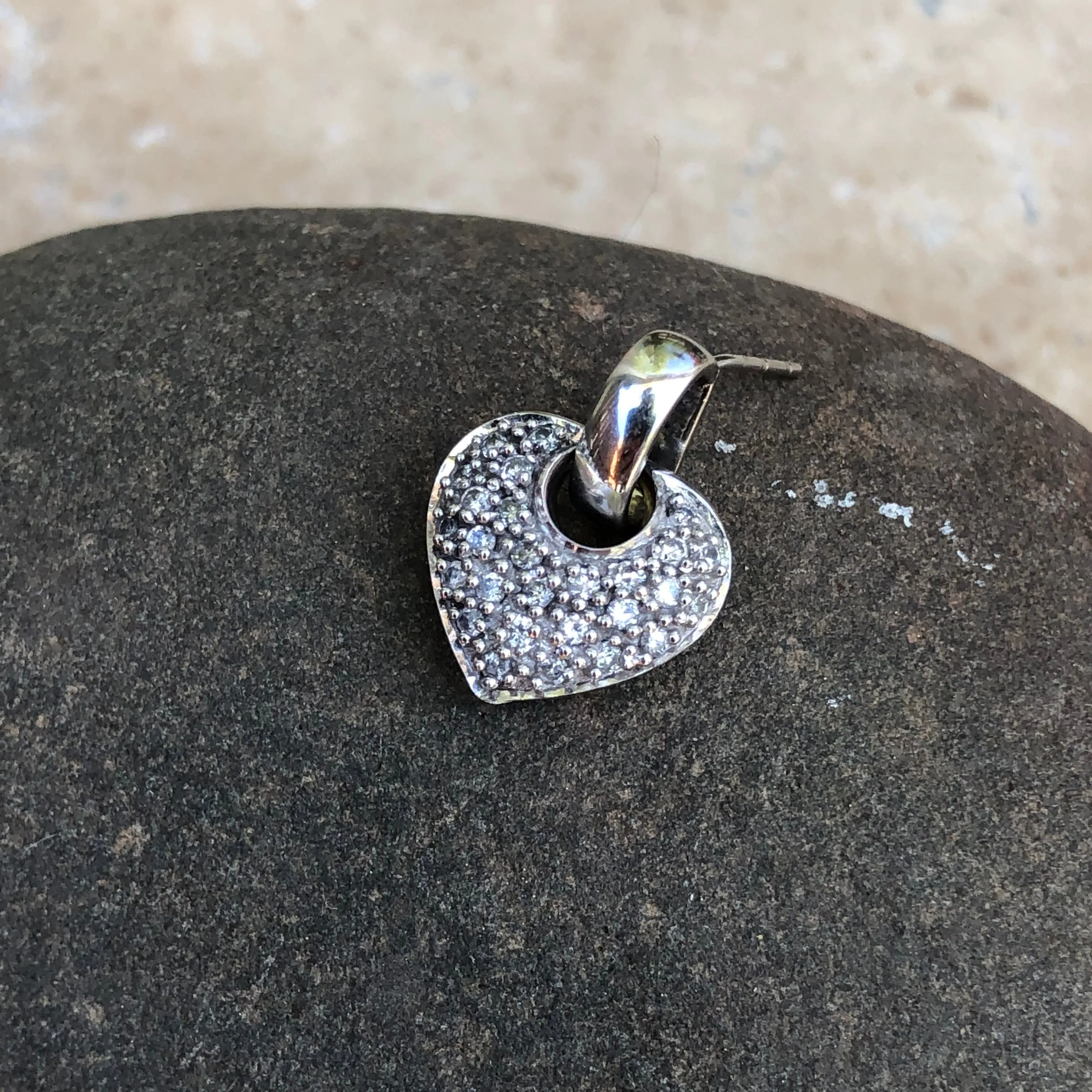 14KT White Gold .50 CT Pave Diamond Heart Charm Earrings