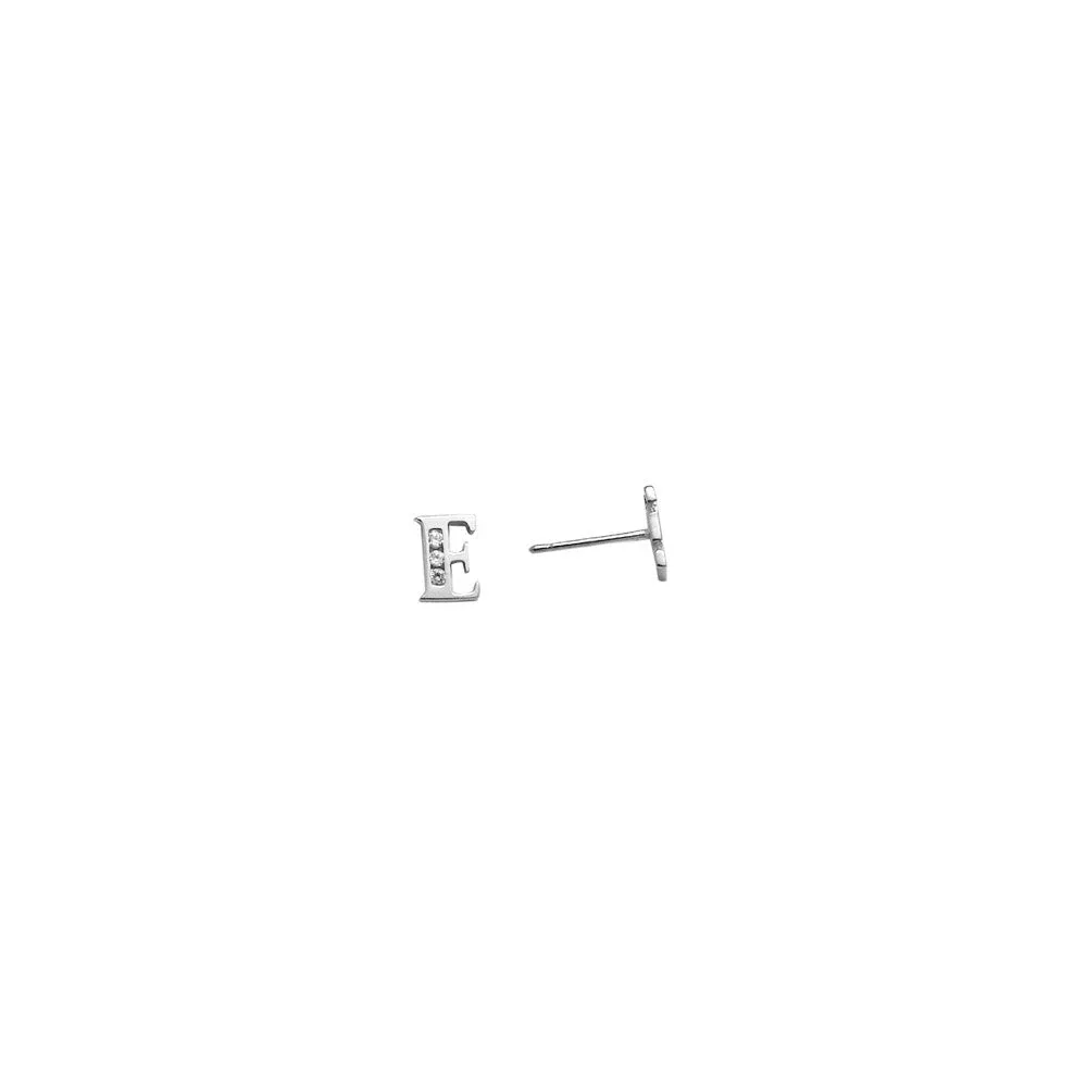 14kt White Gold CZ Initial E Stud Earrings