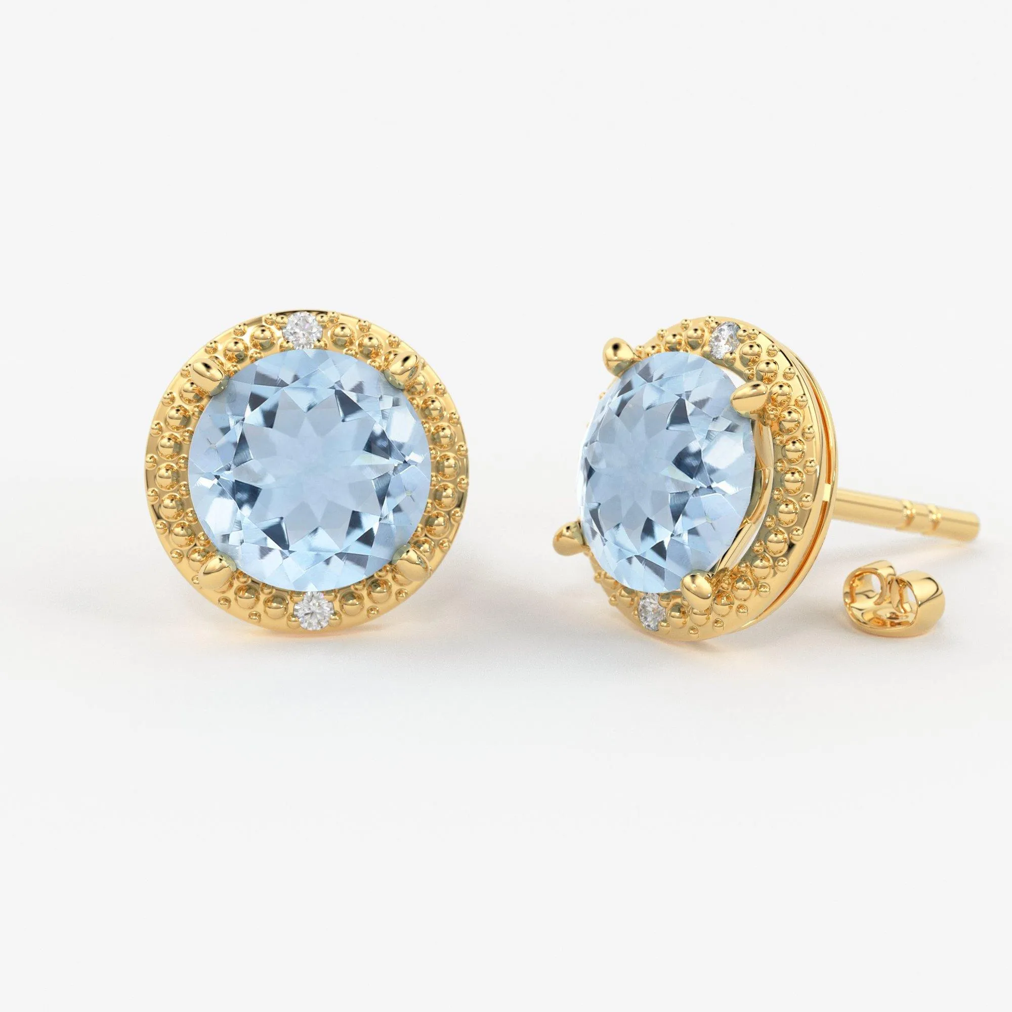 14Kt White Gold Natural Aquamarine Earrings /  Aquamarine Diamond Earrings /  Aquamarine Studs /  March Birthstone Earrings / Real Diamond