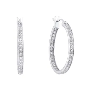 14kt White Gold Womens Round Diamond Single Row Inside Outside Endless Hoop Earrings 1.00 Cttw
