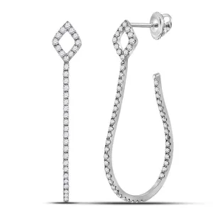 14kt White Gold Womens Round Diamond Slender Hook Hoop Earrings 5/8 Cttw