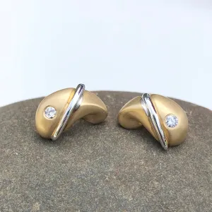 14KT White Gold   Yellow Gold Gyspy Set Diamond Post Earrings