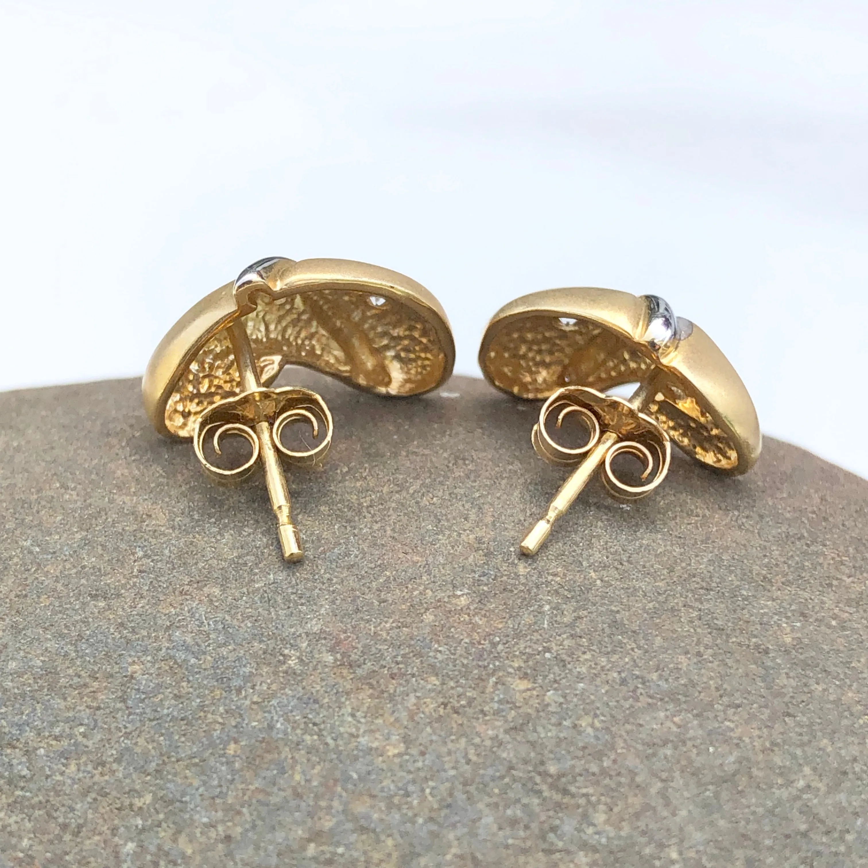 14KT White Gold   Yellow Gold Gyspy Set Diamond Post Earrings