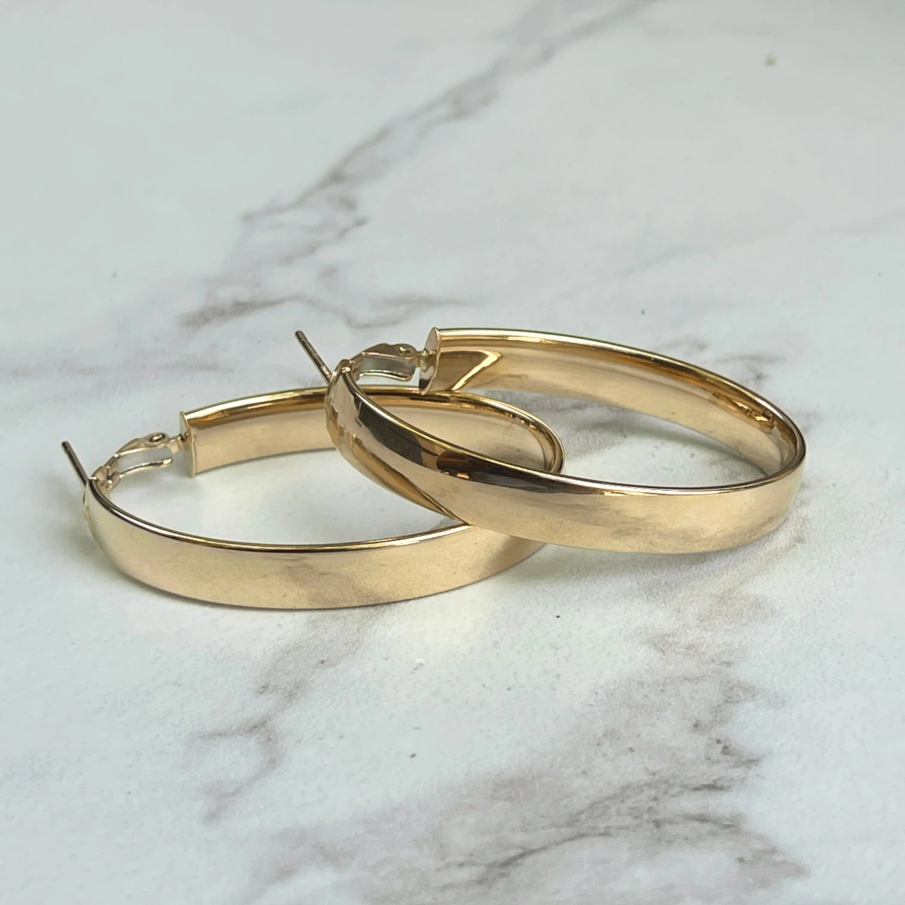 14KT Yellow Gold 7mm Oval Large Hoop Earrings 43mm