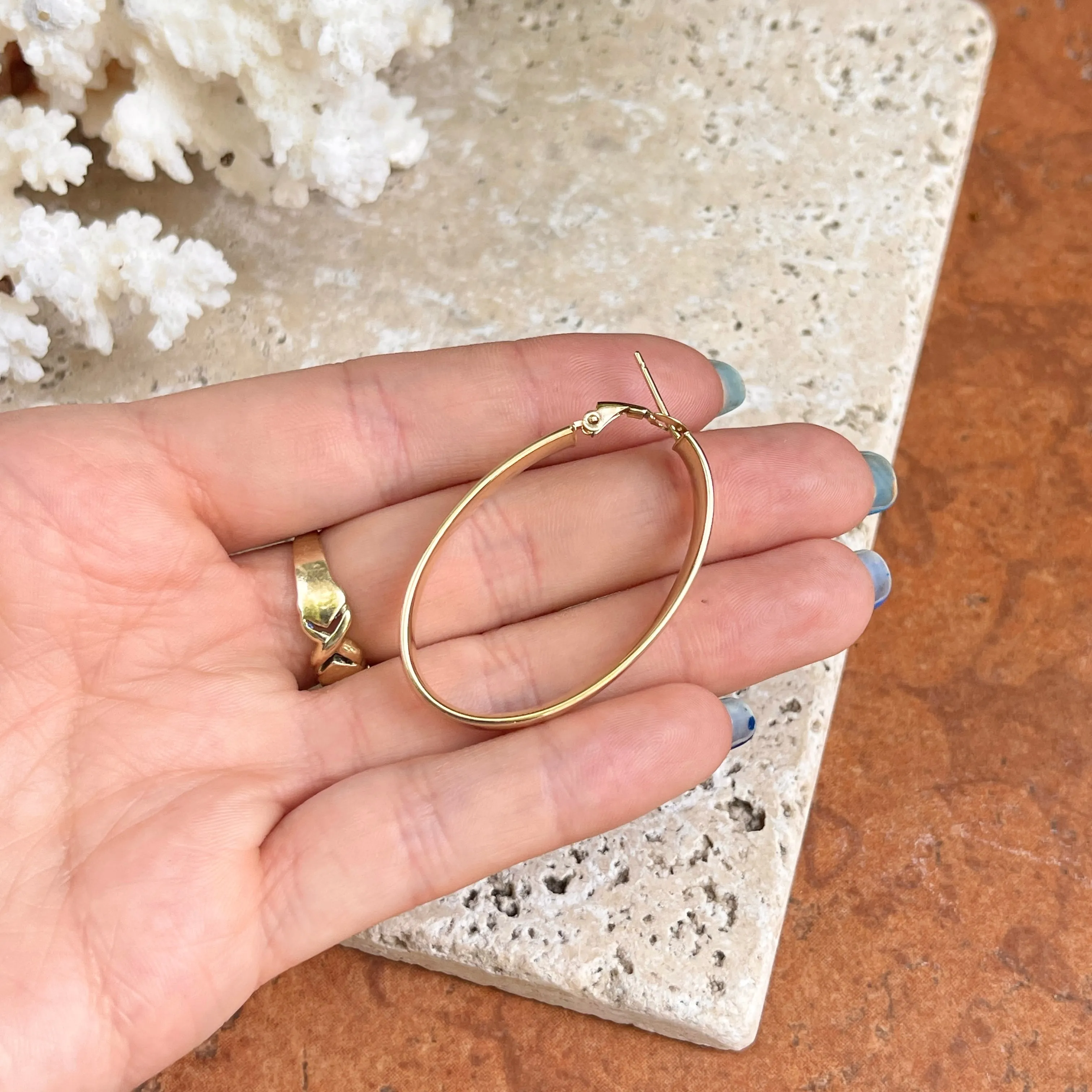 14KT Yellow Gold 7mm Oval Large Hoop Earrings 43mm